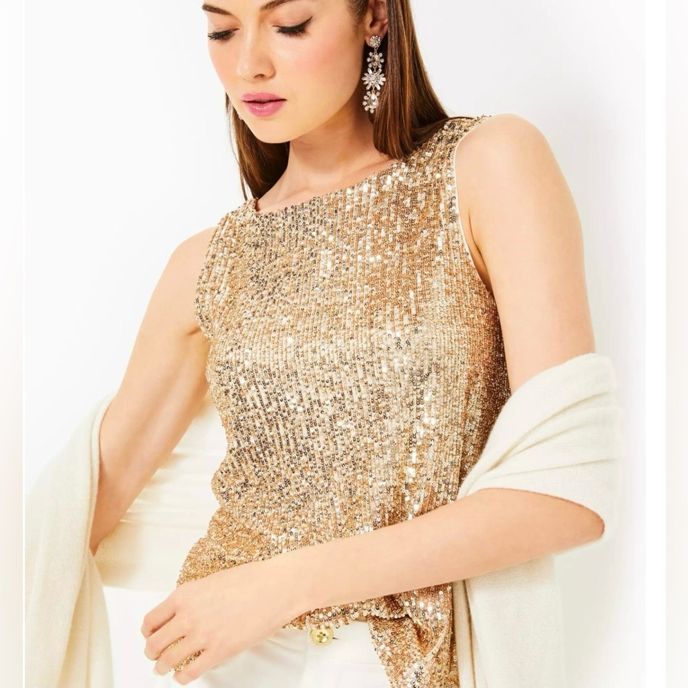 Lilly Pulitzer Jaret Knit Top, Gold Metallic Treasure.
